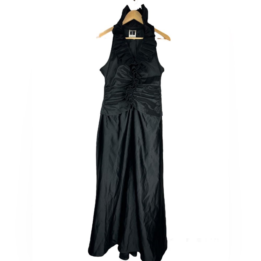 Vintage Tadashi Formal tuxedo gown ruffled high collar‎ v-neck with ruching 12